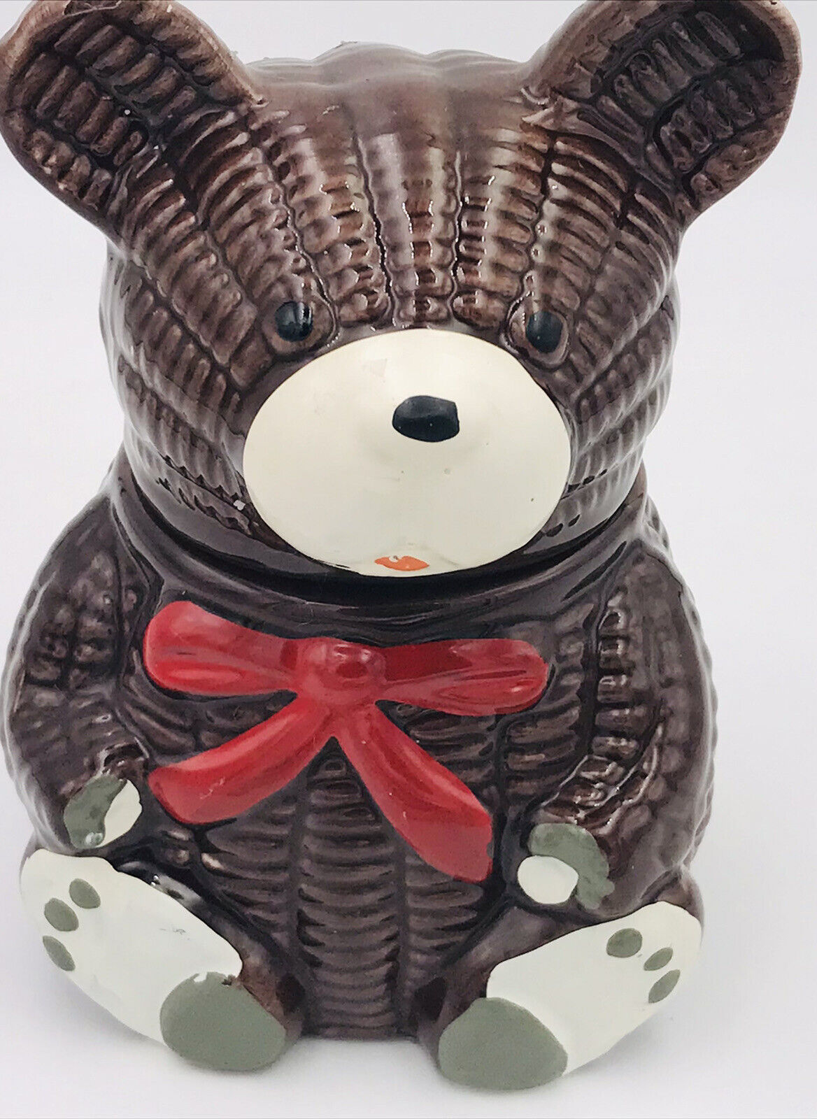 Otagiri Ceramic Teddy Bear 5” Jam Jar Honey Pot NO Spoon 1979 Japan.