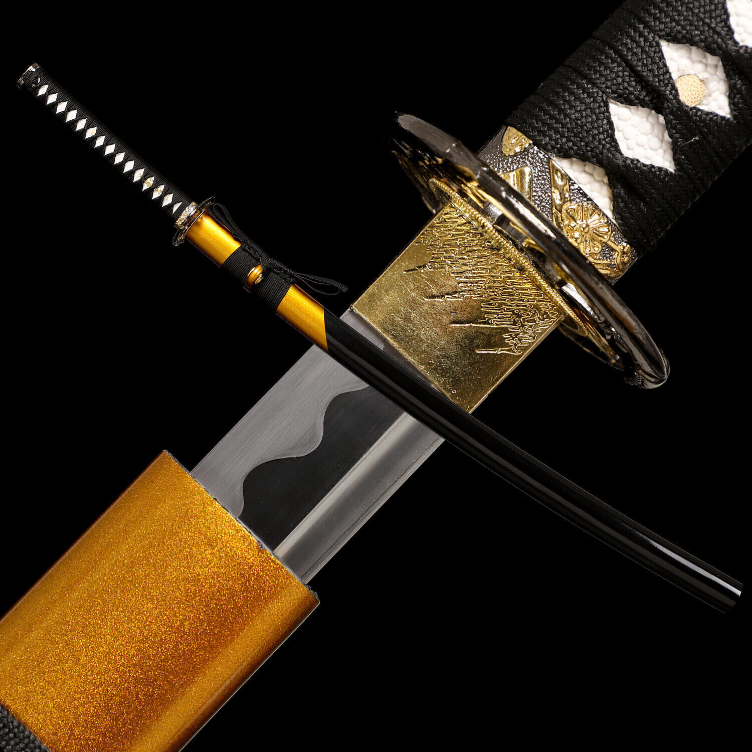 Black&Yellow Japanese Samurai Sword KATANA High Carbon Steel Full Tang Sharp