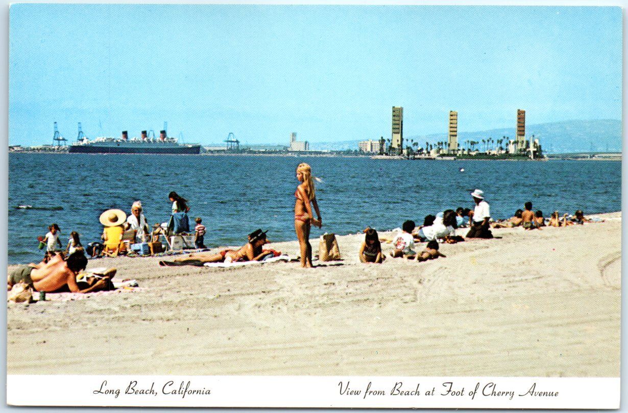Postcard - View from Beach at Foot of Cherry Avenue - Long Beach, California