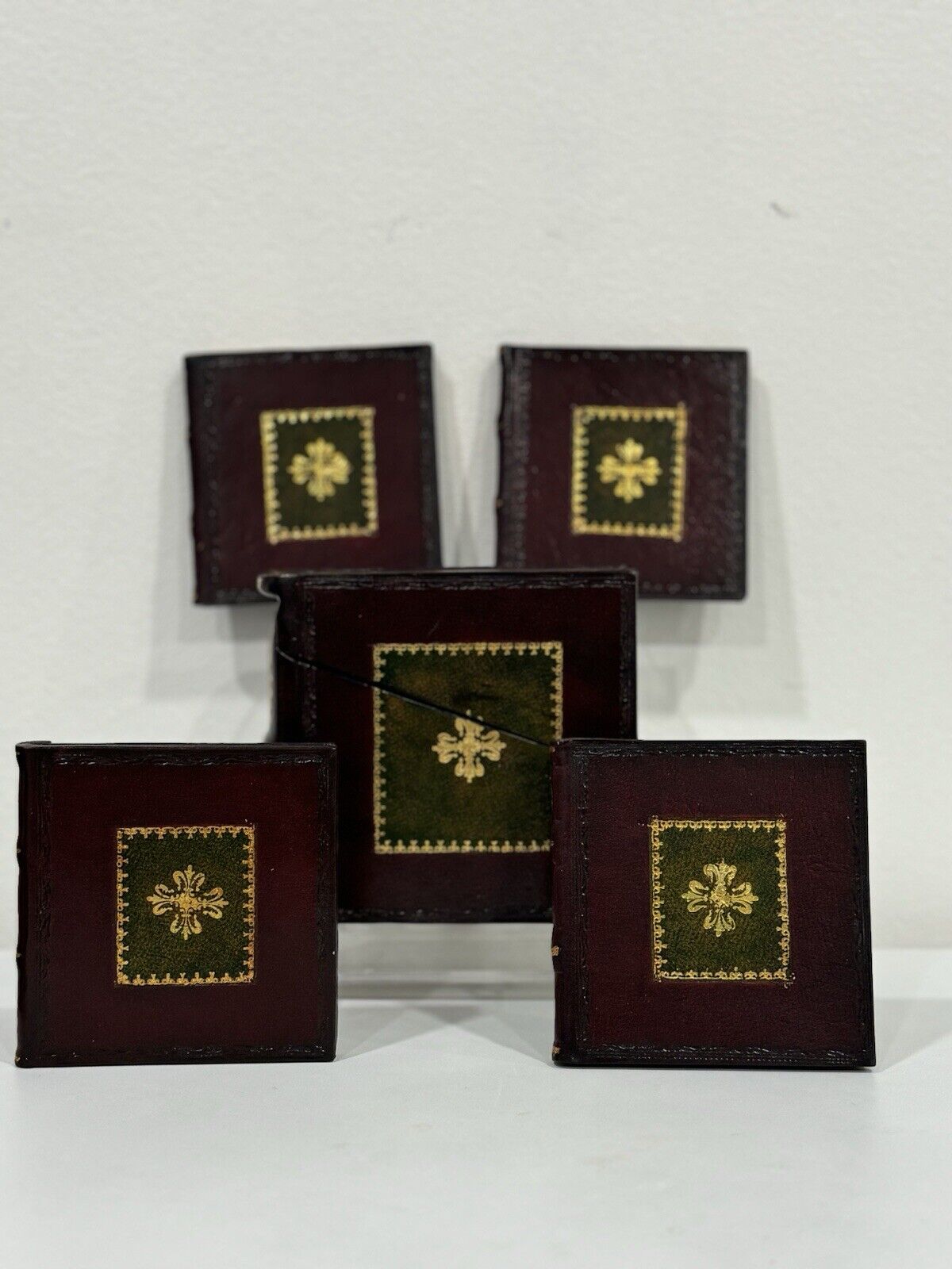 Maitland Smith Leather Book Style 4 Coaster Set in Charles Dickens Book Box