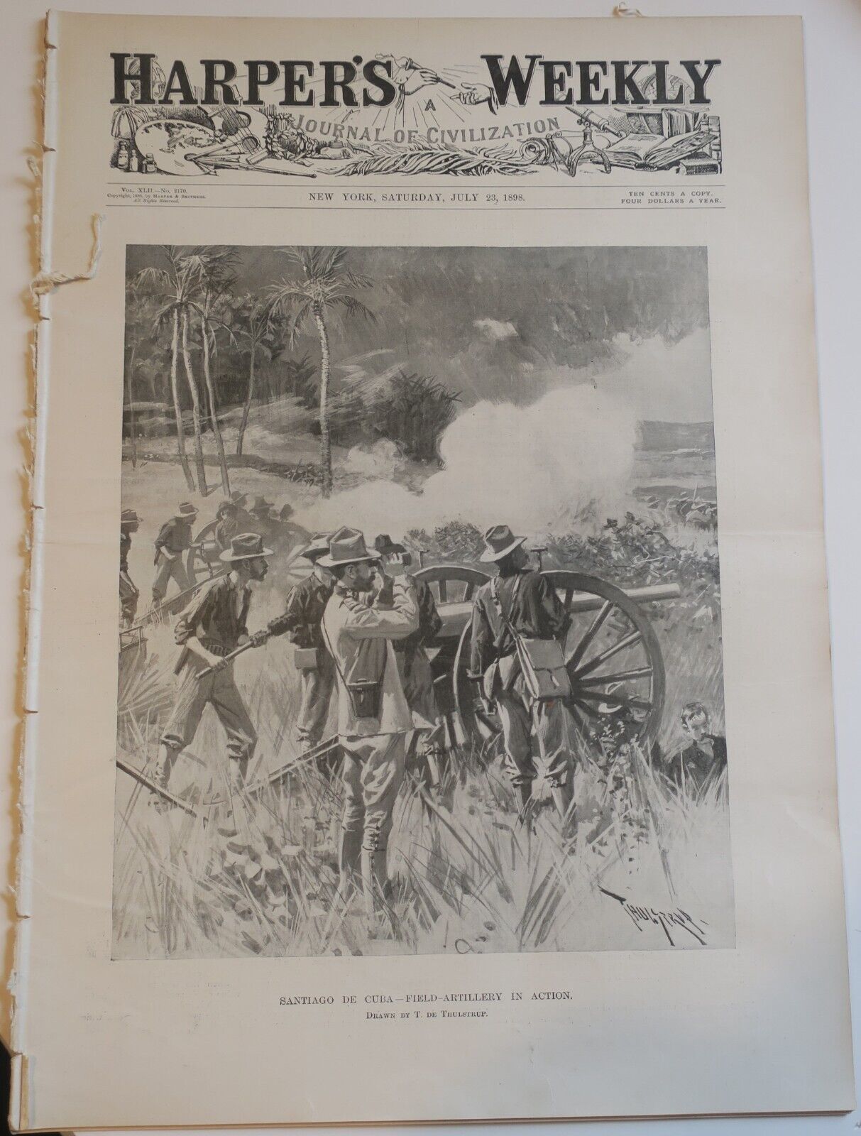Harper\'s Weekly 7/23/1898,Spanish Am. War Artillery,Manila & Santiago harbors