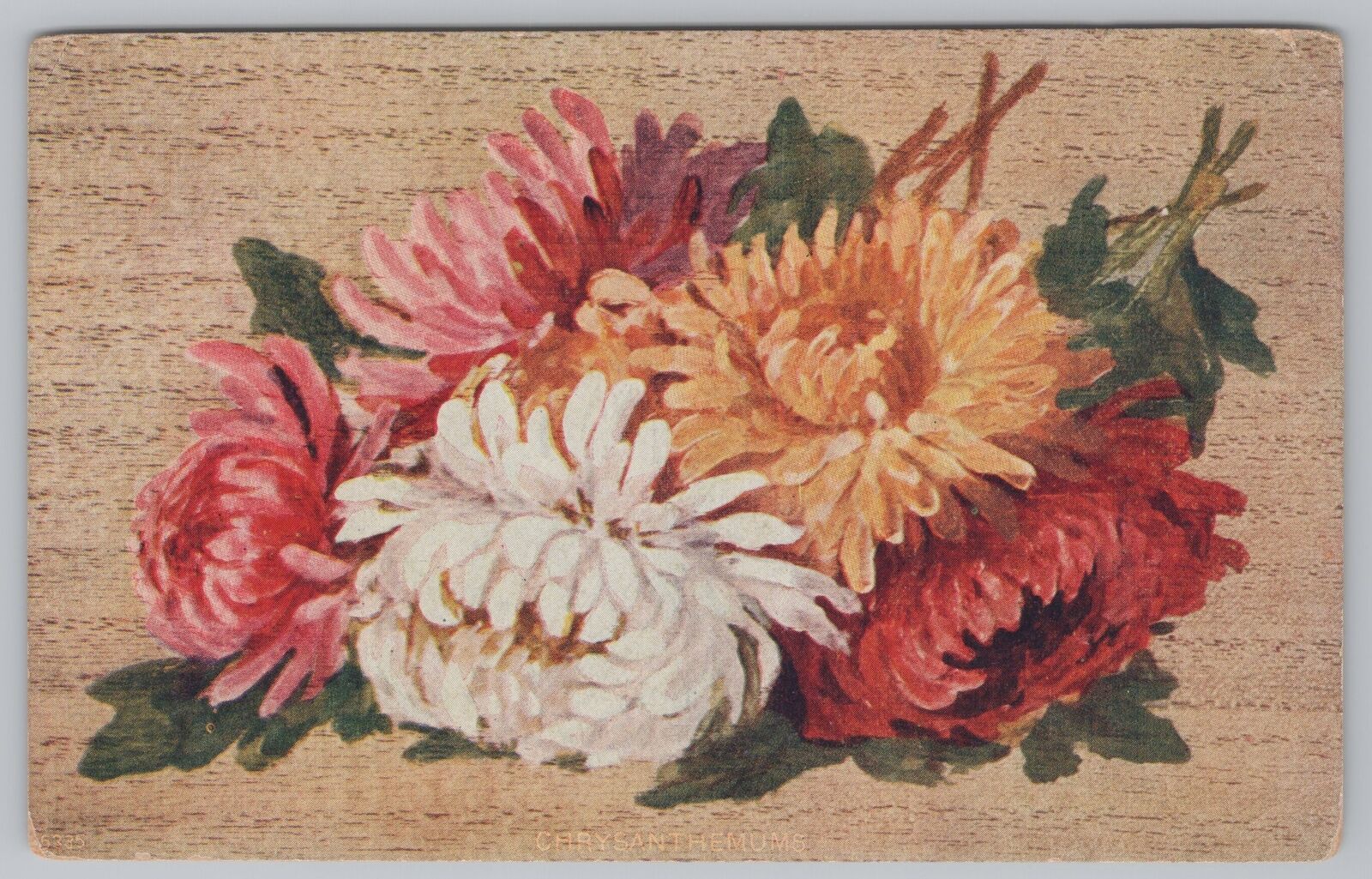 Greetings~Red Orange & White Hydrangeas~Vintage Postcard