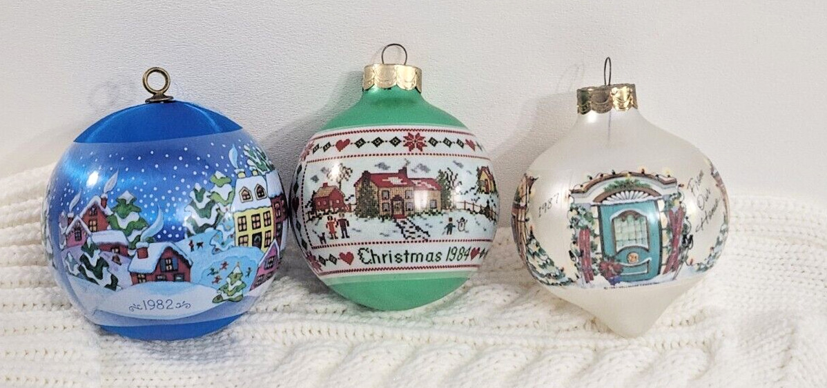3 Vintage Hallmark Christmas Ball Ornaments Our Home 1982-1987
