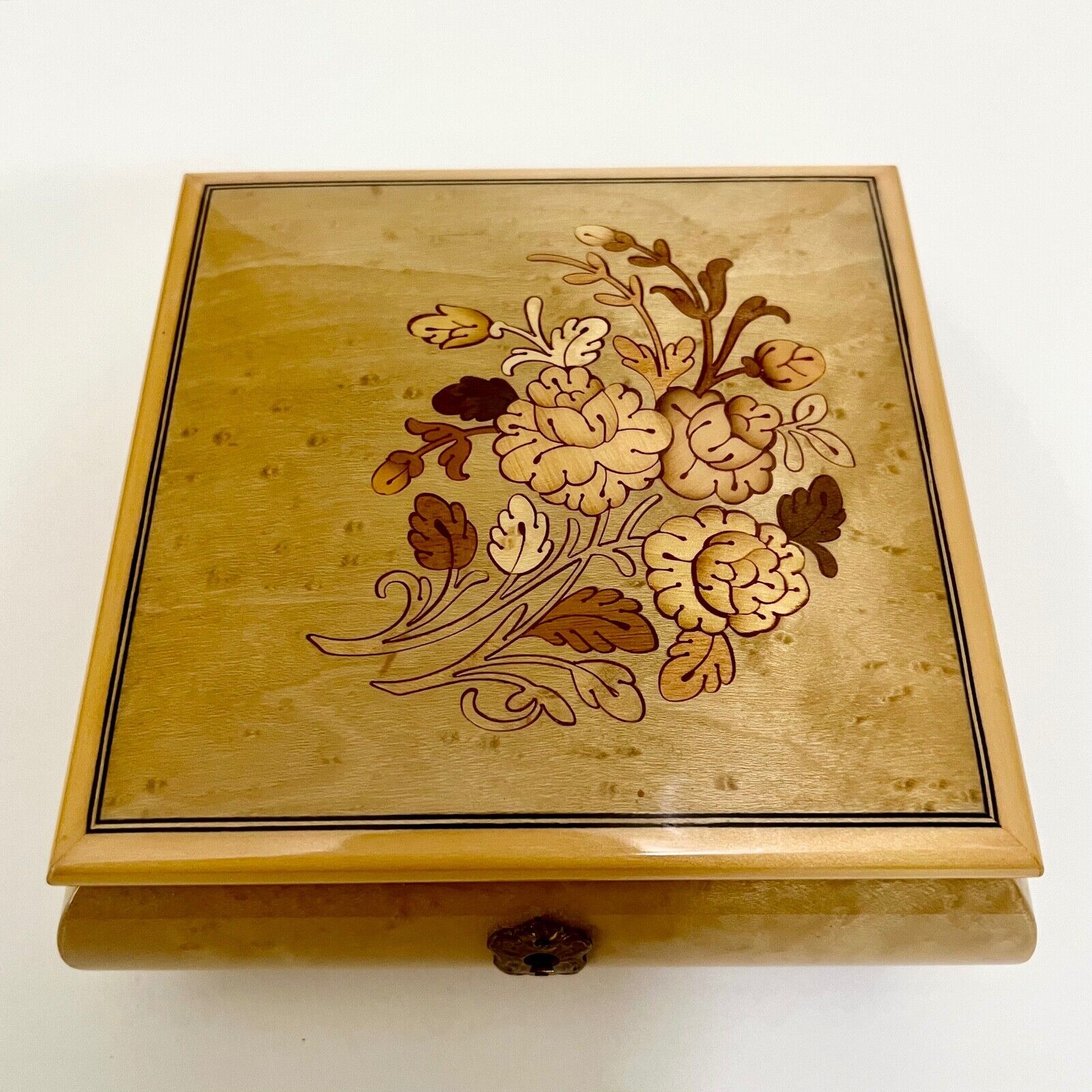 Vintage Inlaid Wood Sorrento Intarsio Beige Jewelry Music Box \