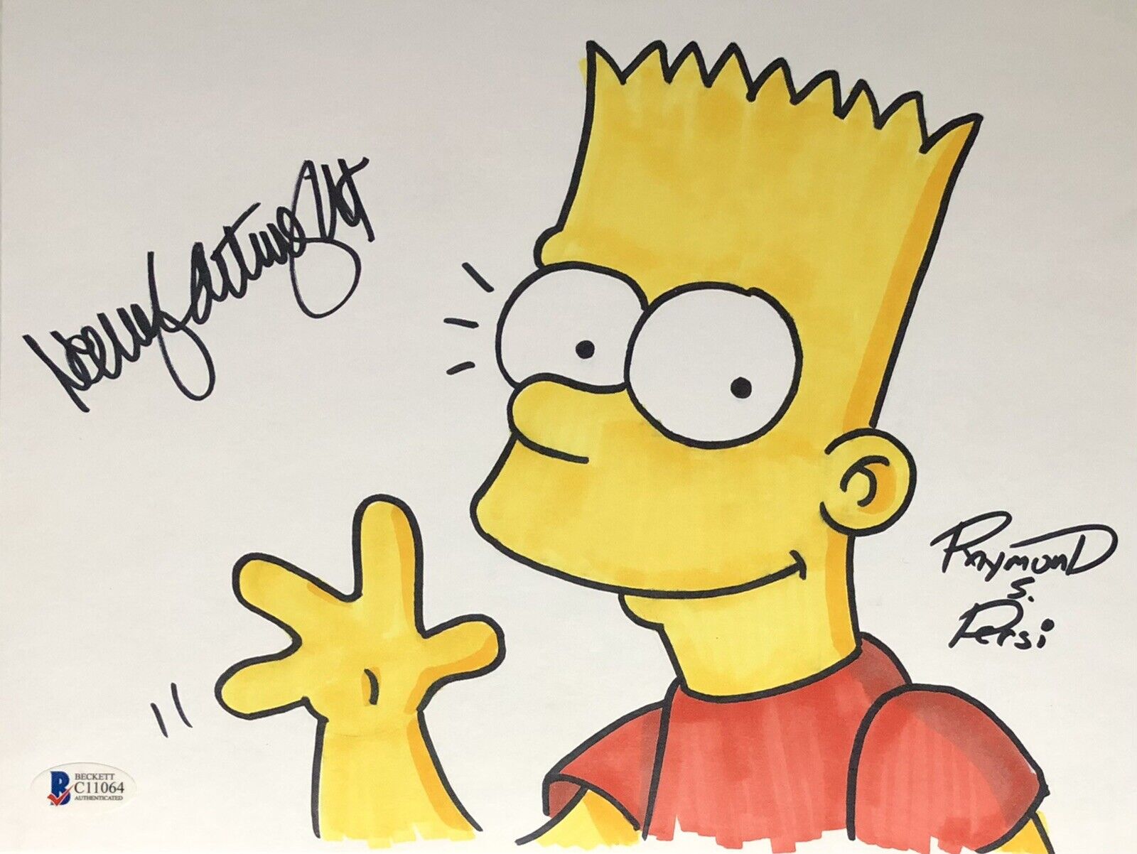8.5x11 Simpsons Sketch Signed by Nancy Cartwright / Raymond Persi w/ Beckett COA
