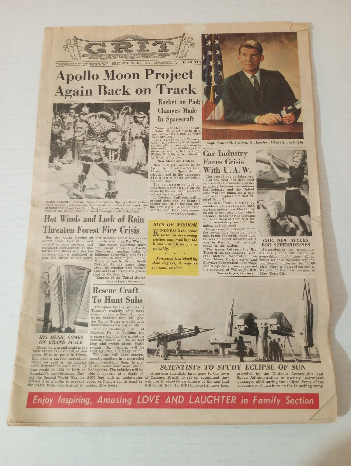 Grit Family Newspaper September 10 1967 Apollo Moon Project Again Back On Track