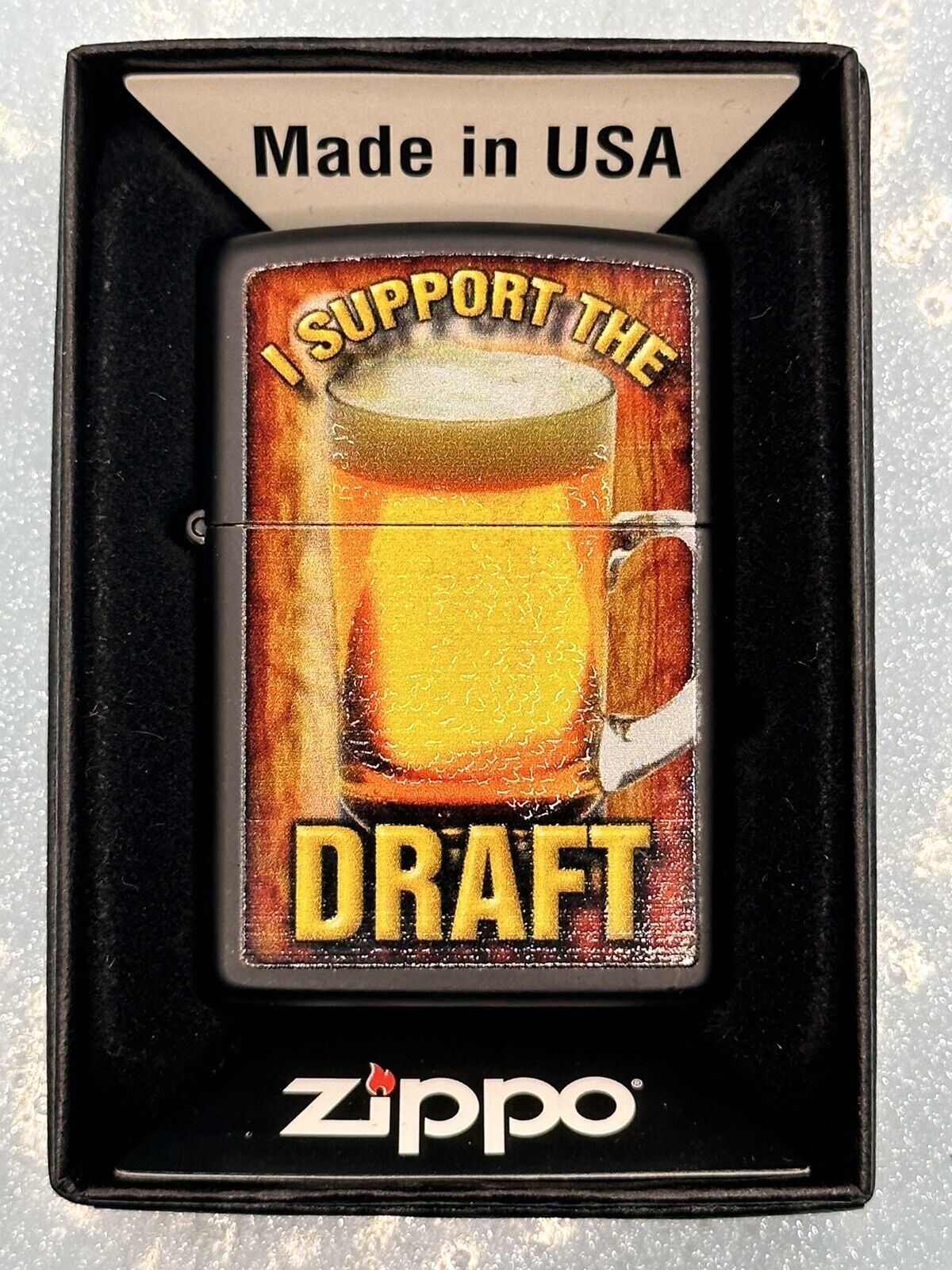 Vintage 2012 I Support The Draft Black Matte Zippo Lighter NEW Beer Mug