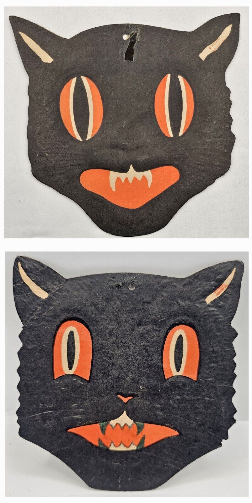 Vintage Embossed Halloween Black Cat Decoration Lot of 2 Beistle H.E. Luhrs 6×6\