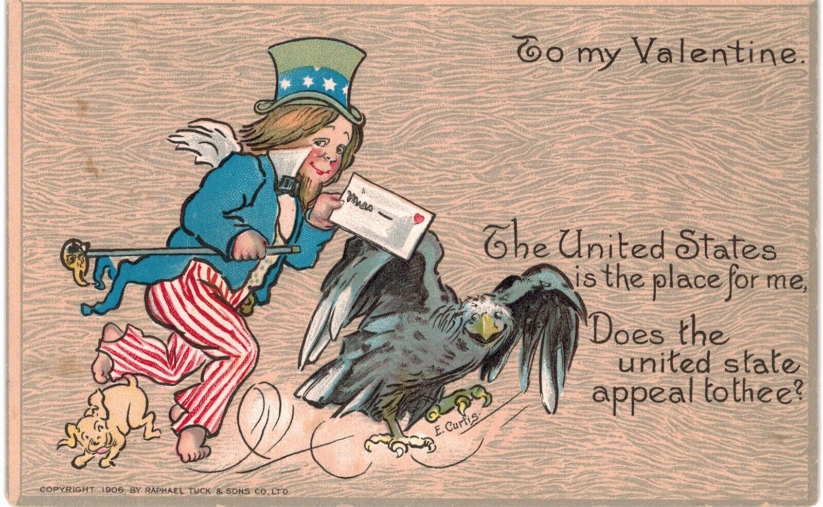 Valentine From Many Lands Tuck 3 USA Cupid Uncle Sam & Eagle 1910 A/S Curtis