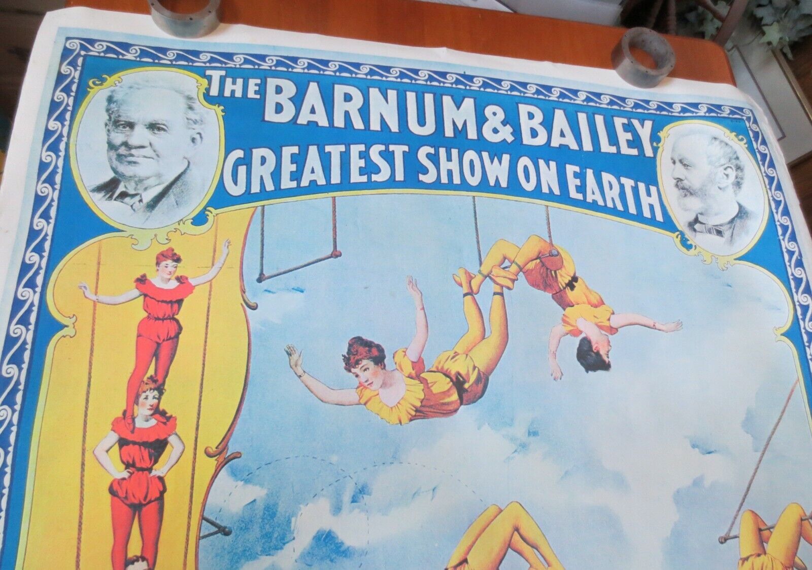 Vtg Barnum & Bailey  Circus Flying Silbons Aerial Feats Poster 37 x 50