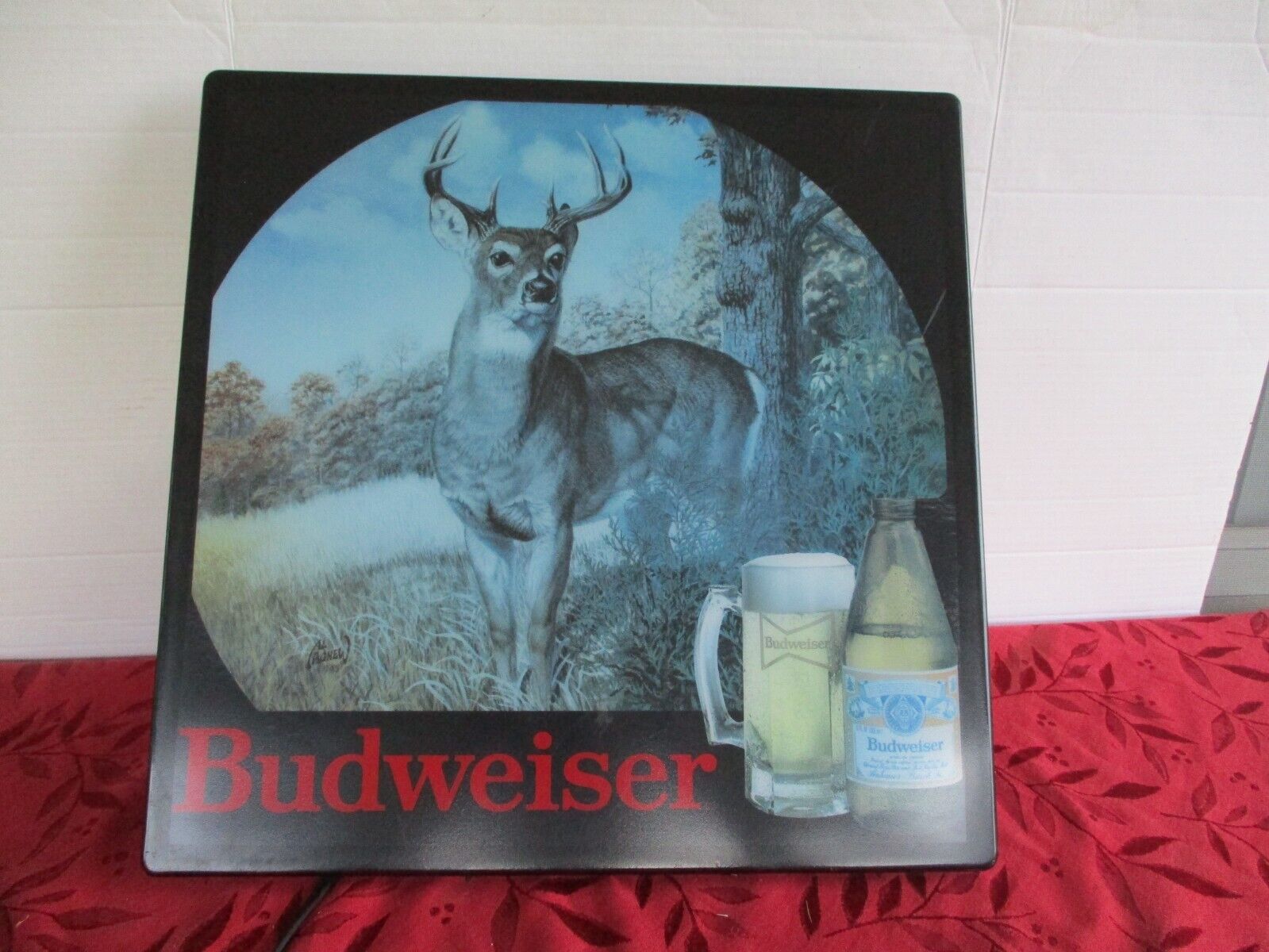 Vintage Budweiser Beer Lighted Sign Deer Buck  18” x 18”