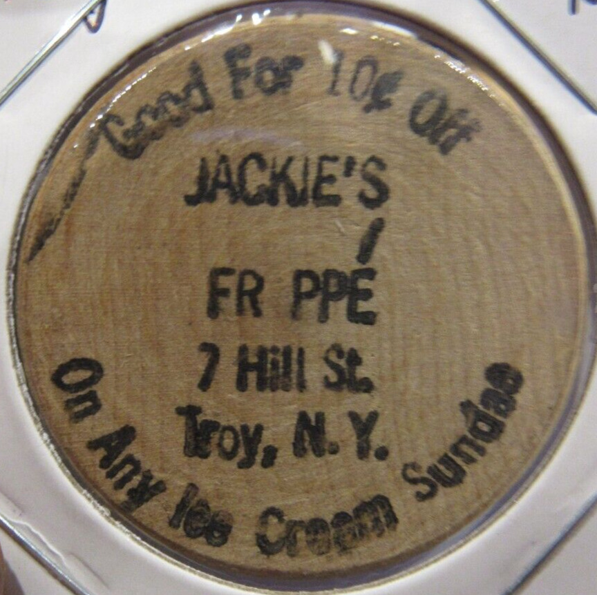 Vintage Jackie\'s Frappe Troy, NY Wooden Nickel - New York Token