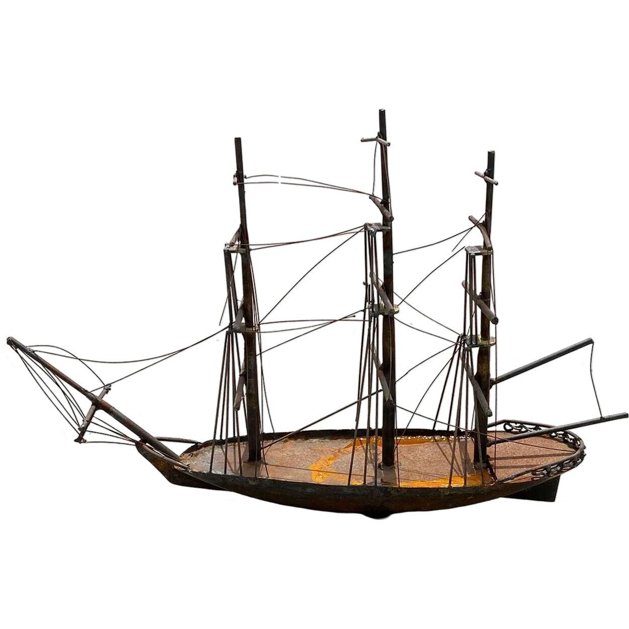 Vintage American Steel Three-Mast Schooner Sailing Ship Model