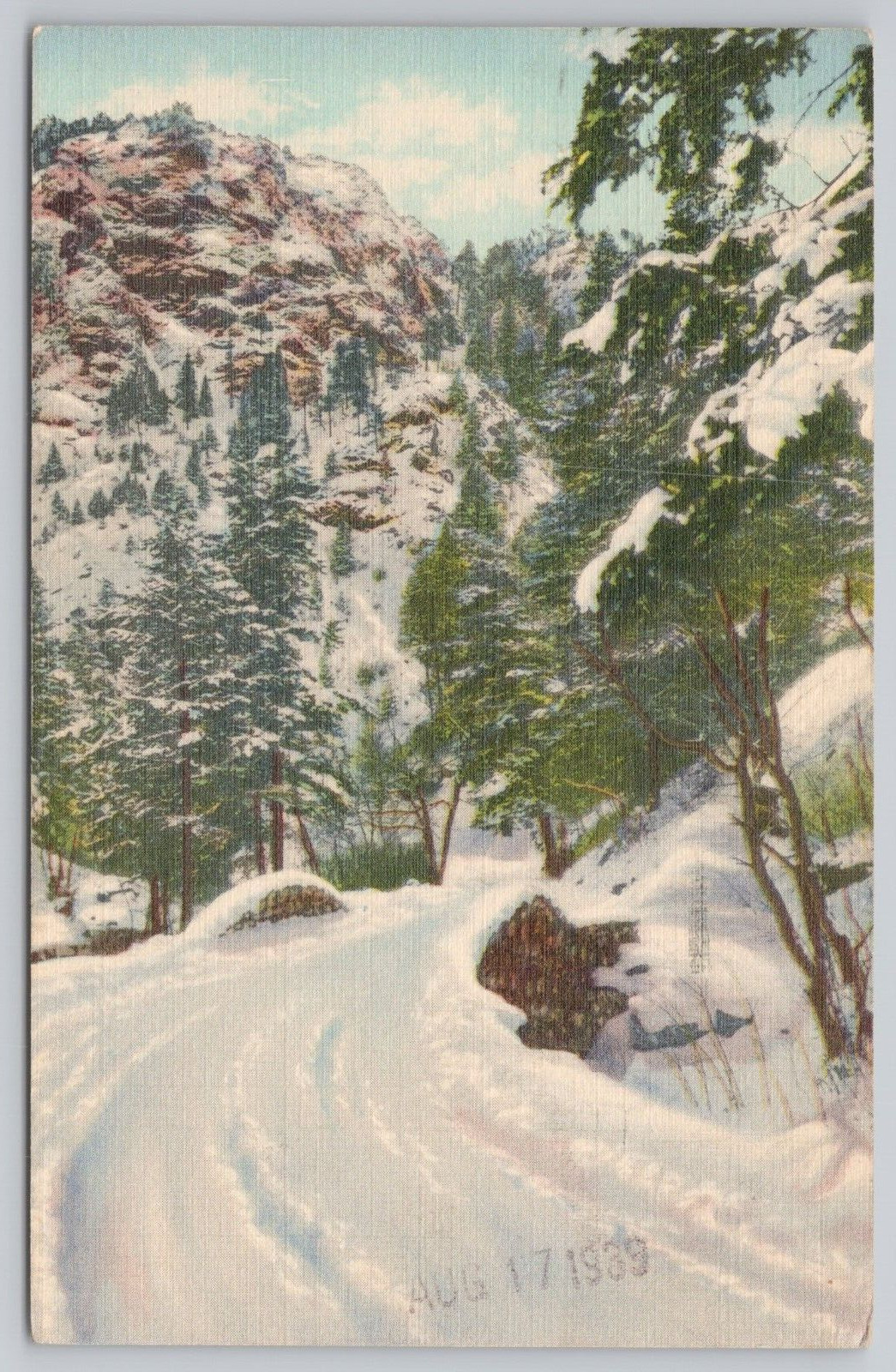 Postcard Winter in North Cheyenne Canon Pikes Peak Region Colorado Vintage 1939