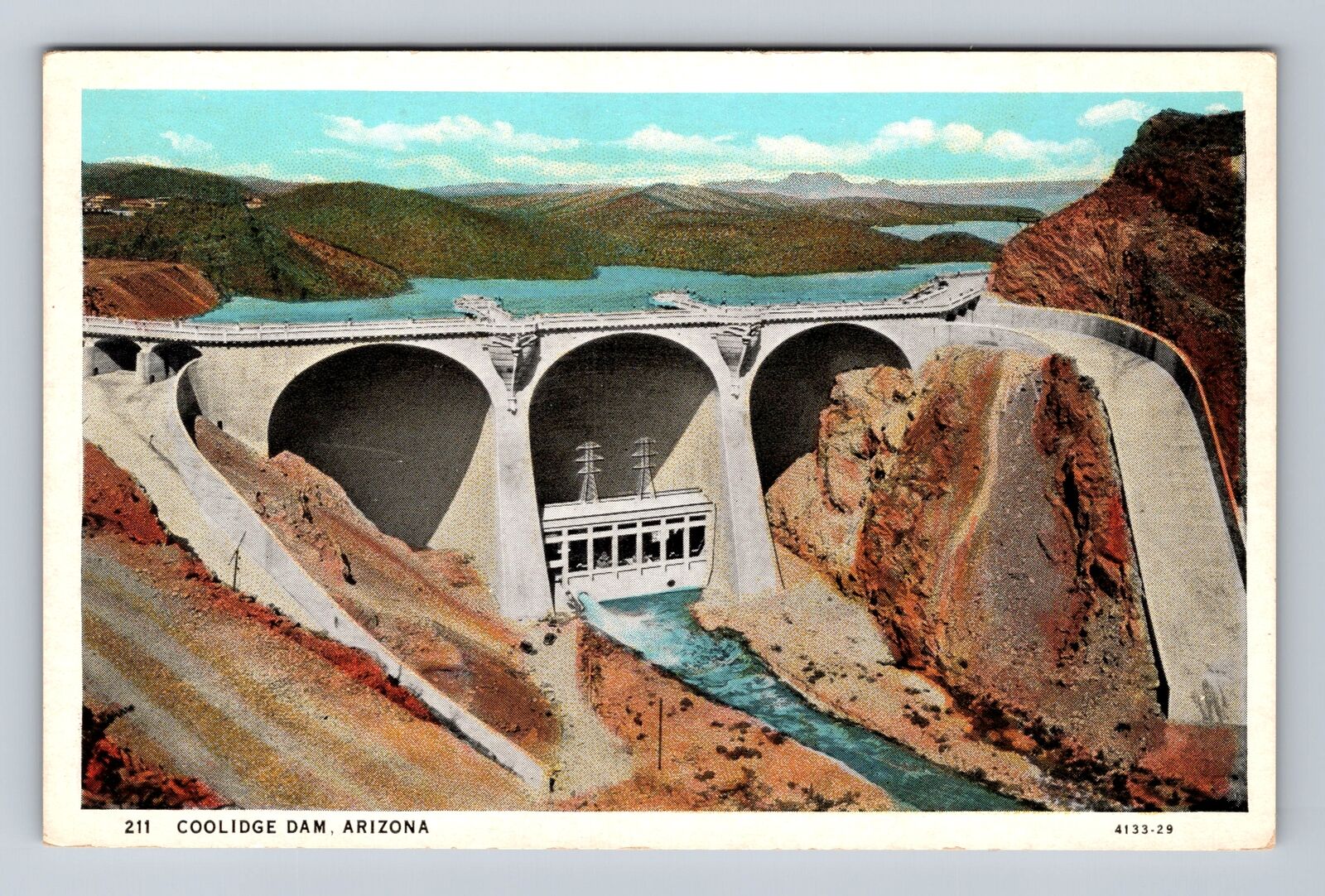 AZ-Arizona, Aerial Coolidge Dam, Antique, Vintage Postcard