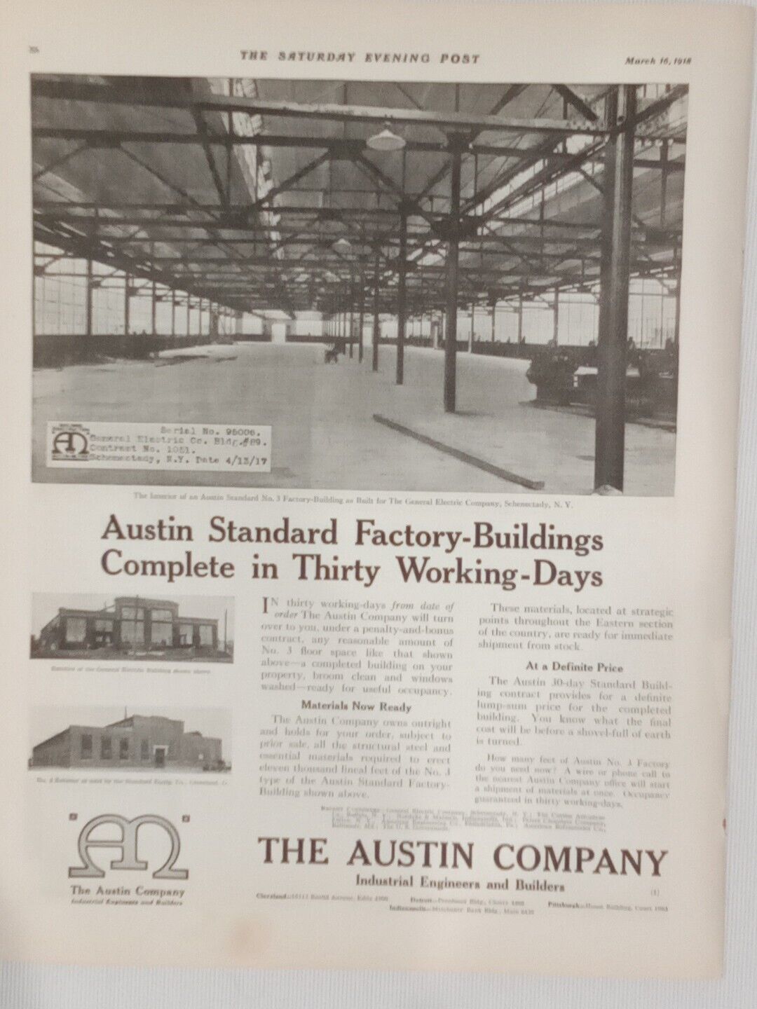 1918 The Austin Company Saturday Evening Post Print Ad Industrial Engineers