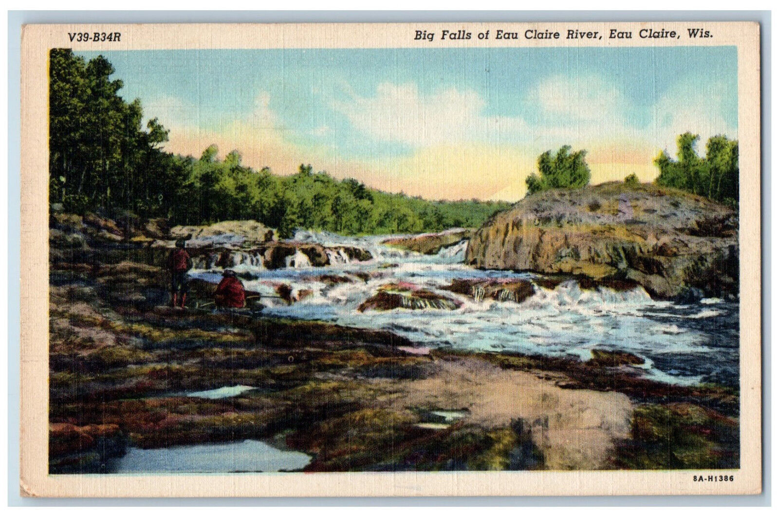 c1940\'s Big falls of Eau Claire River, Eau Claire Wisconsin WI Postcard