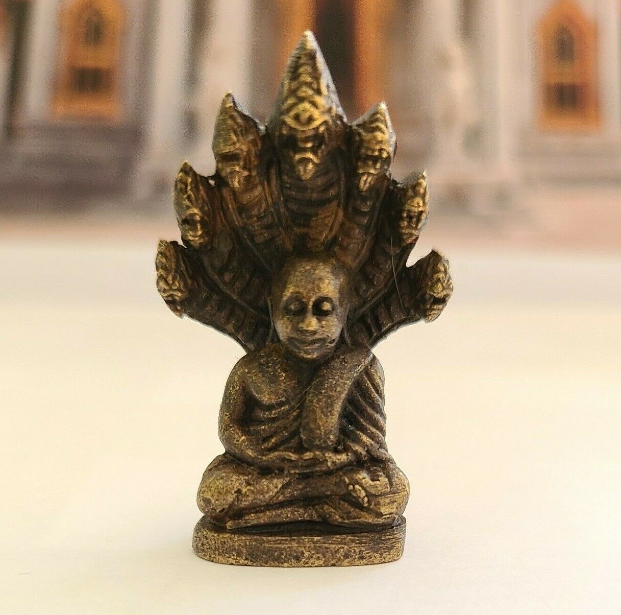 Thai Buddha Amulet Lp Ngern (Money) Nak Prok Statue Monk Brass Protect Luck Weal