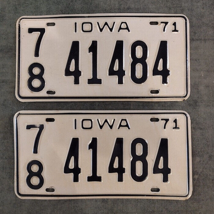 Antique 1971 Iowa License Plate Matched PAIR YOM Plates County 78 # 41484 Dodge