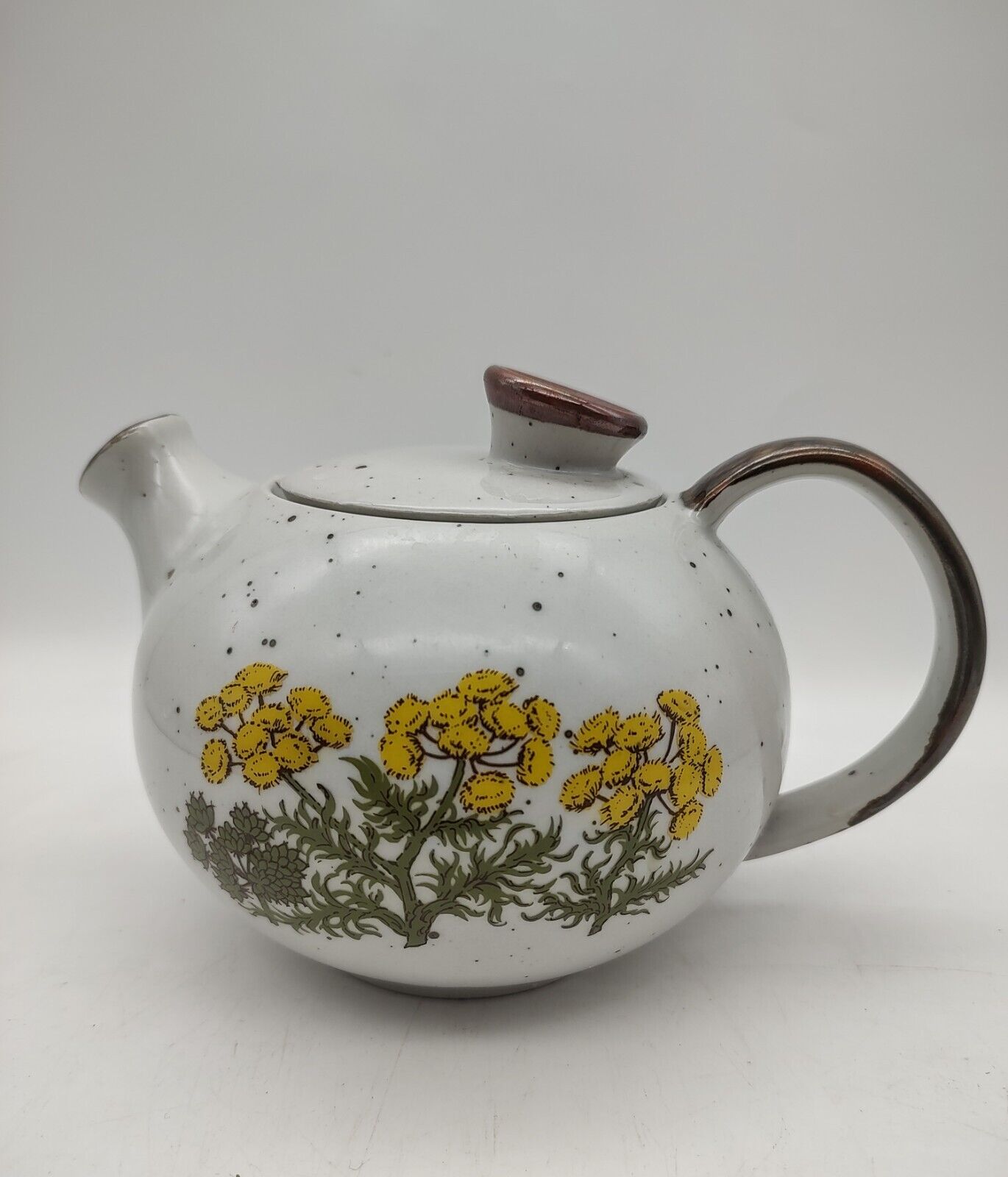VTG  70s Otagiri Teapot Speckle Glaze Yellow Wild Flowers Herbs Tea Pot