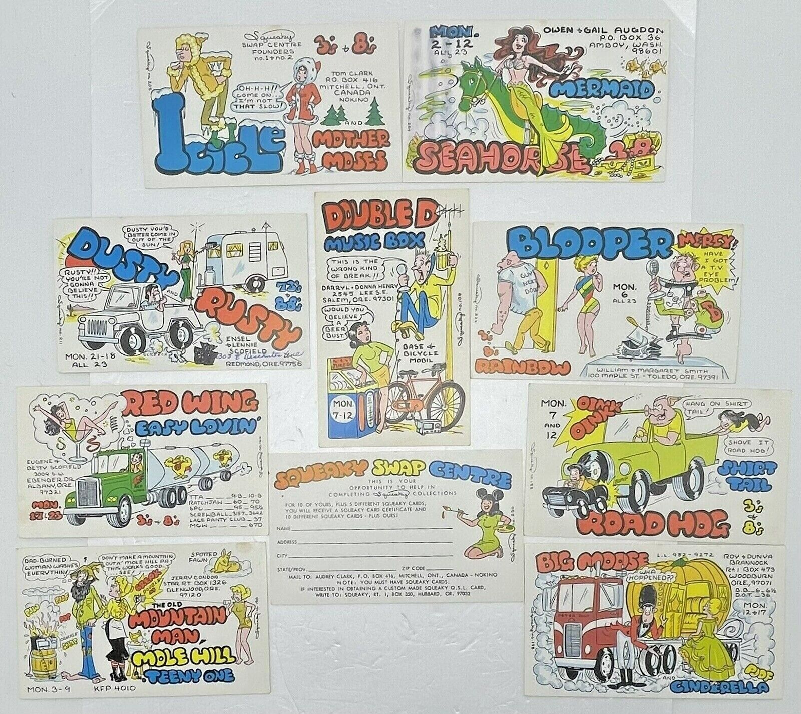 Vintage CB Ham Radio QSL Cards West Coast Clubs Lot of 10 Squeaky Comics B