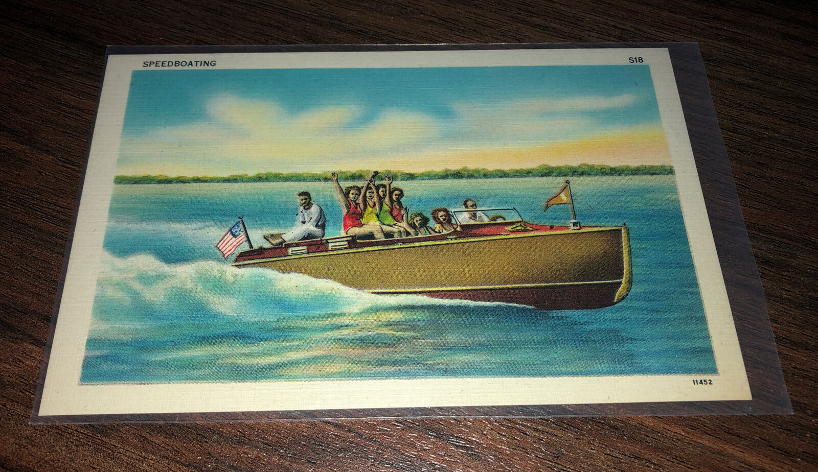 Vintage Postcard Speedboating White Border Linen c1915-1930