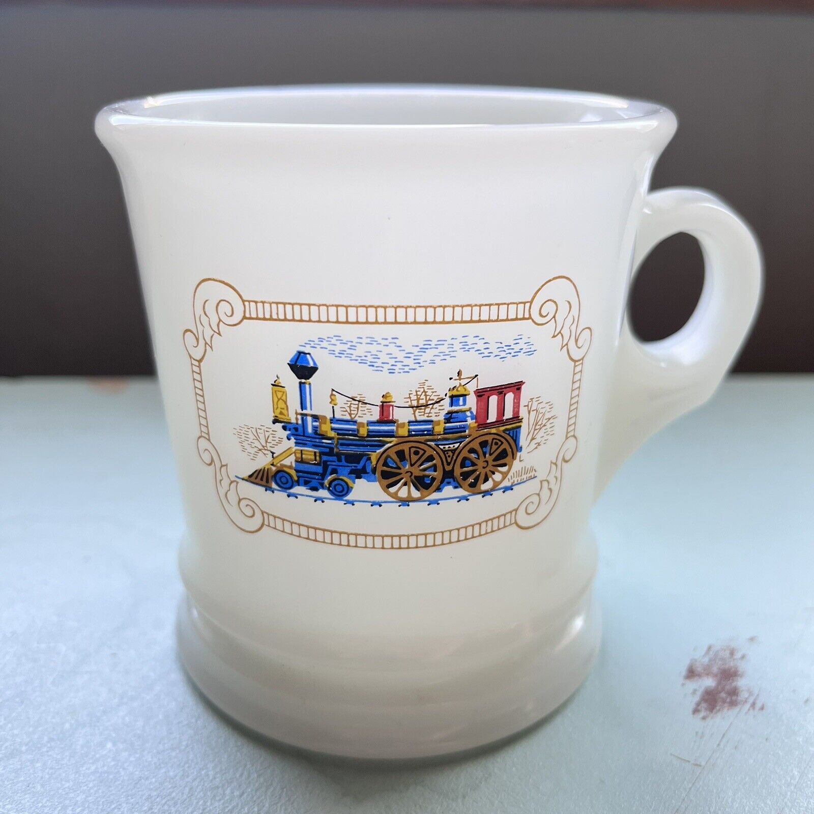 Vintage Avon Shaving Mug White Milk Glass Train Tea Coffee Cup Locomotive