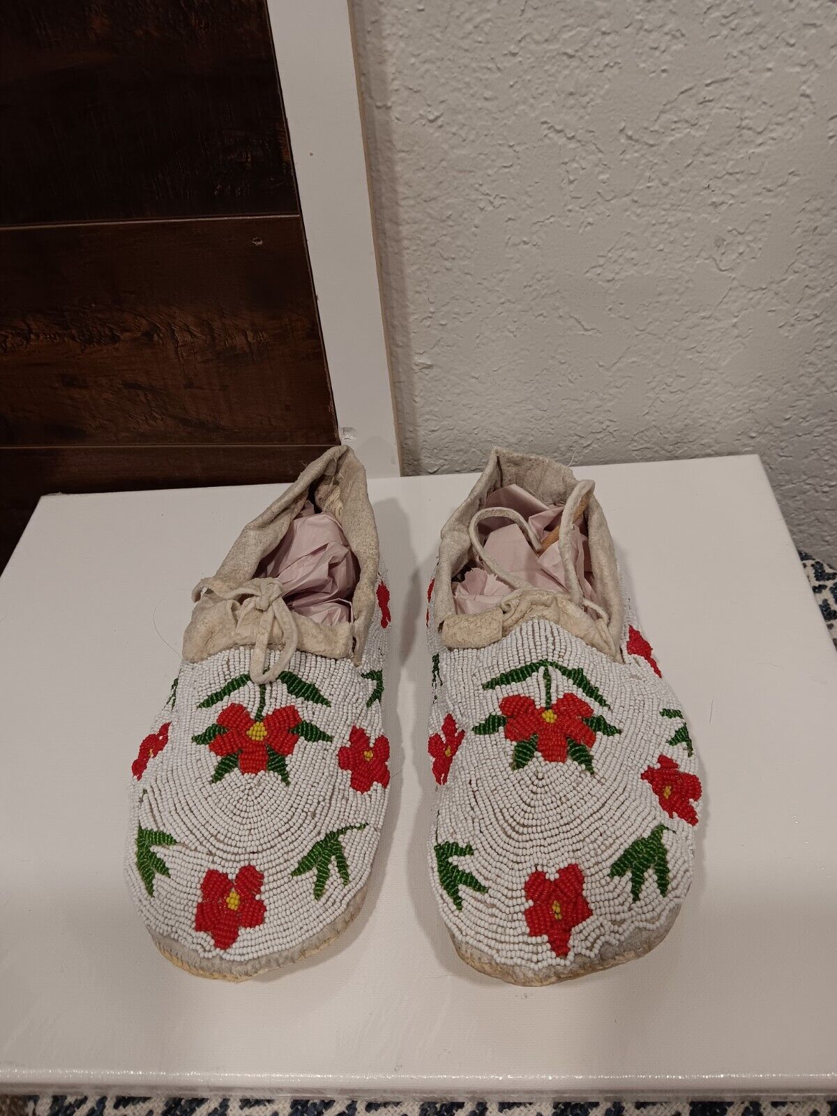 White leather Plains Indian moccasins