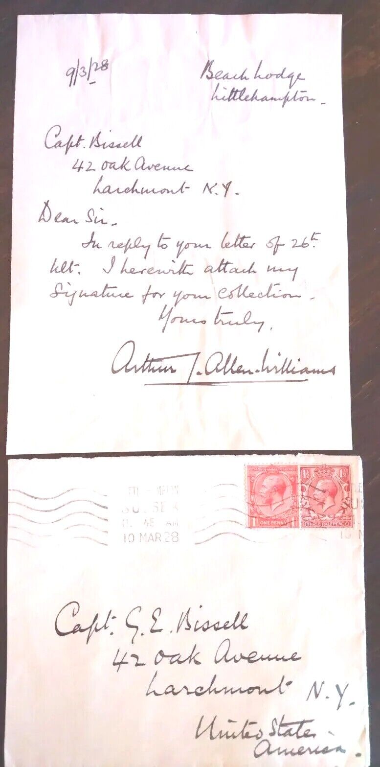 General Sir Arthur John Allen-Williams (1869-1949) Autograph - Signed Letter