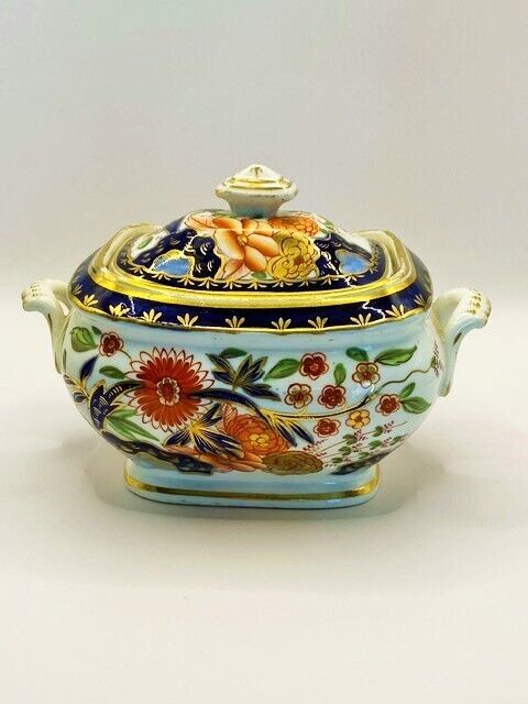 VTG Gaudy Welsh Imari Lidded & Footed Tureen W/Rust, Blue, and Guilt~Excellent