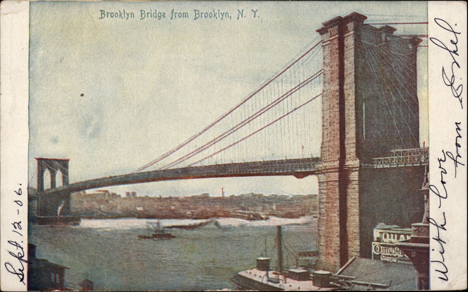 Brooklyn New York ~ Brooklyn Bridge view ~ UDB postcard mailed 1906