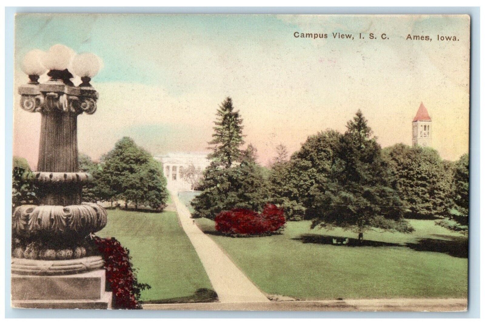 c1930s Campus View Buildings ISC Ames Iowa IA Handcolored Vintage Postcard