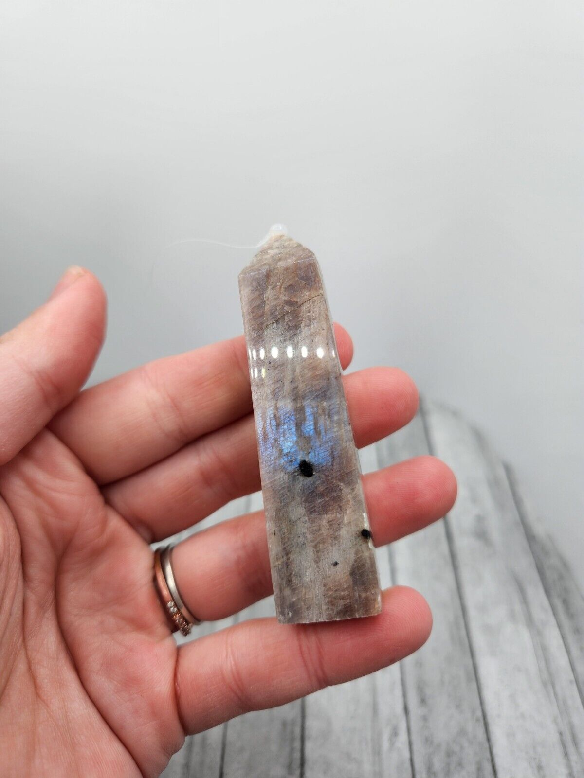 Small Moonstone 4-Sided Crystal Tower Natural Point - Moon Stone / Sunstone
