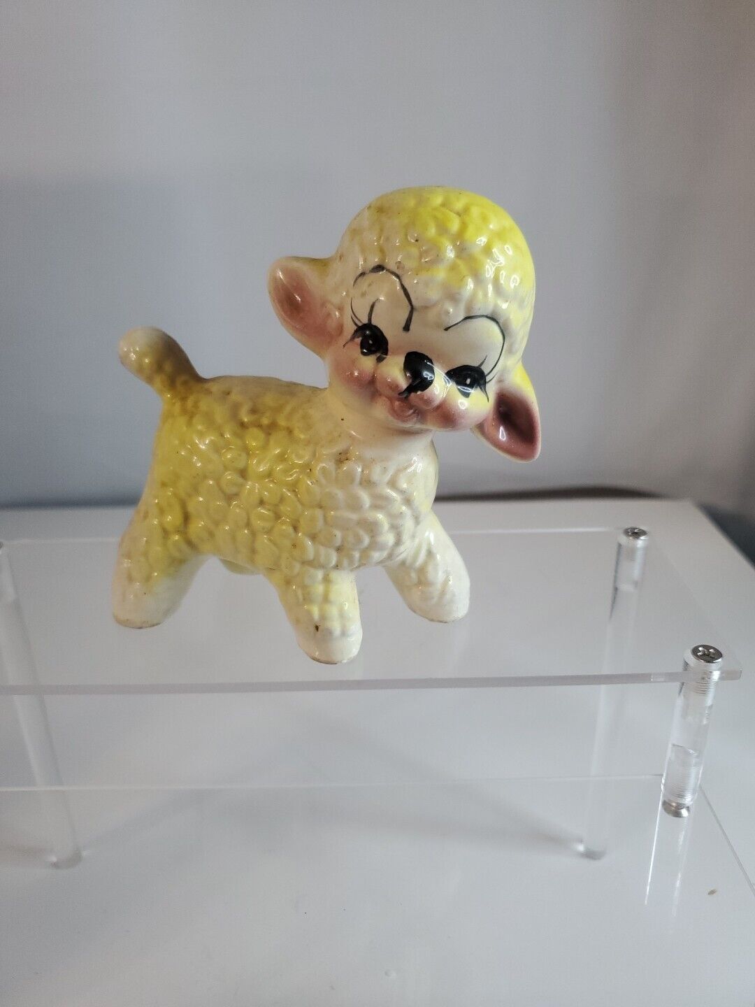 Vintage Ceramic Baby Lamb ANTHROPOMORPHIC Figurine Yellow 4\