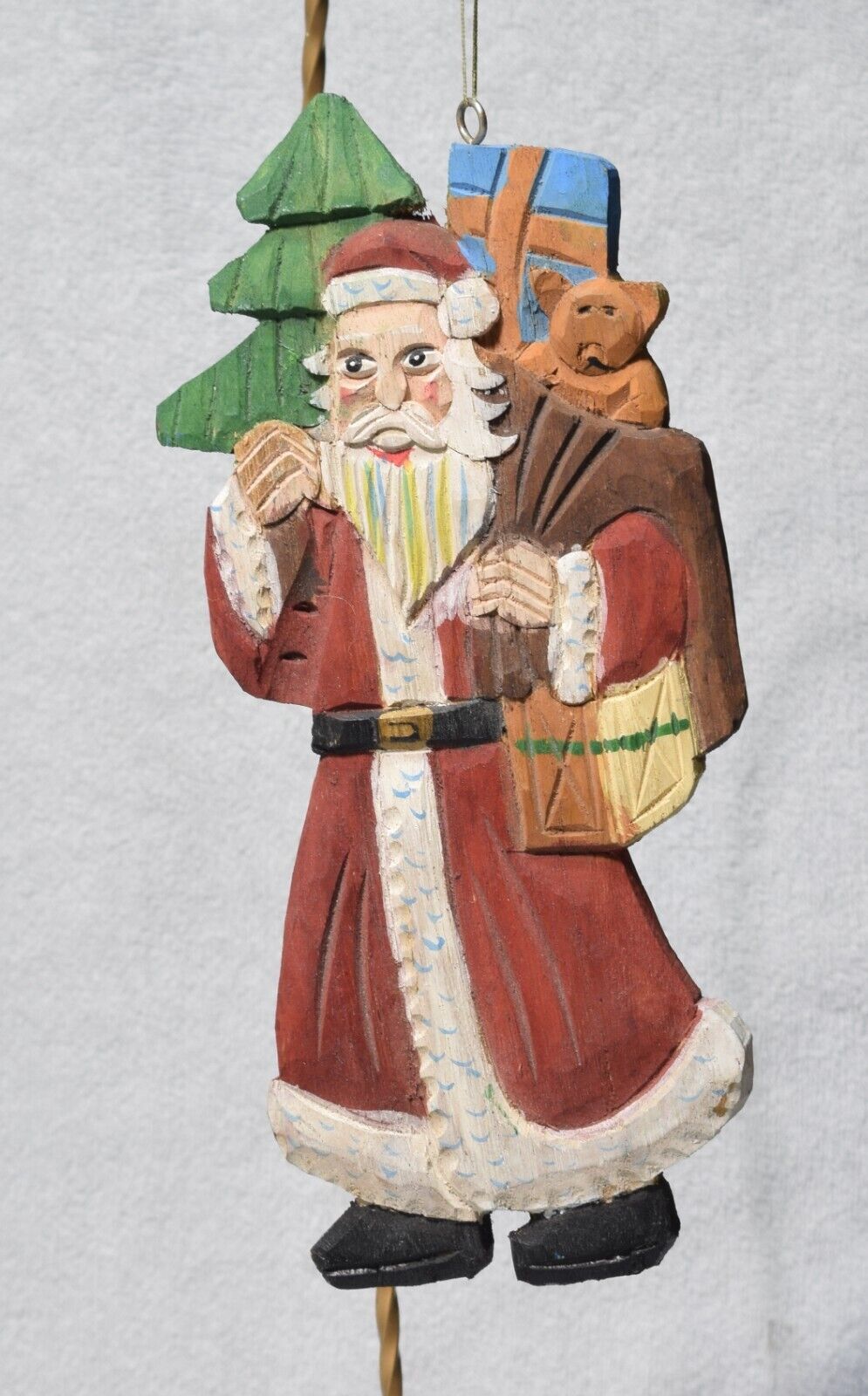 Vintage Santa Claus Wooden Hand Carved Painted Folk Art Handmade Christmas