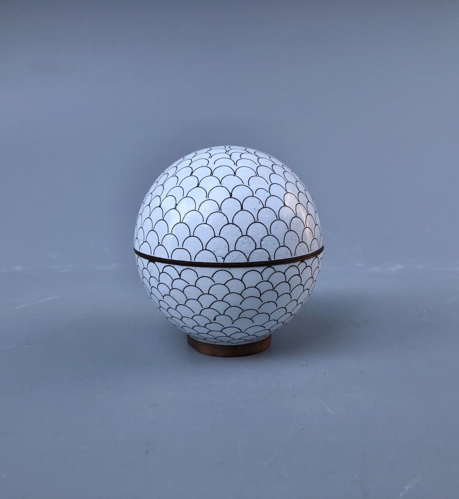 Vintage White Cloisonne Fish Scale Round Ball Container Jar
