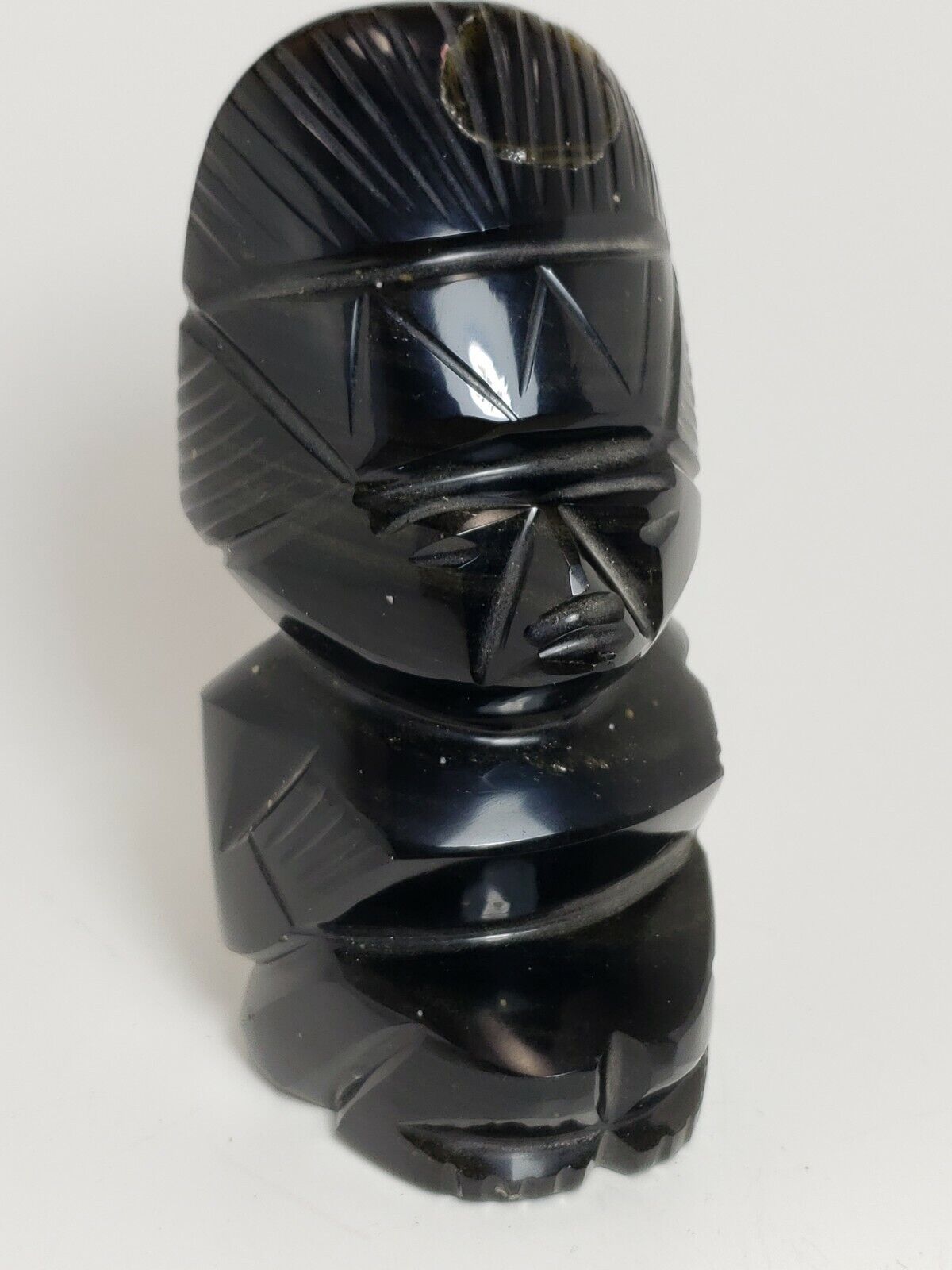 Vintage Carved Black Onyx Tribal Statue 486 grams