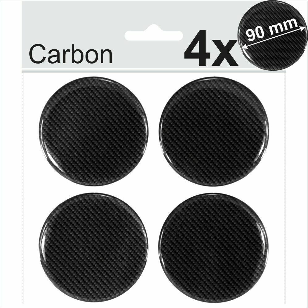 4x 90mm CARBON Domed Resin Centre Cap Hub 3D Stickers Wheel Caps Badge Emblem