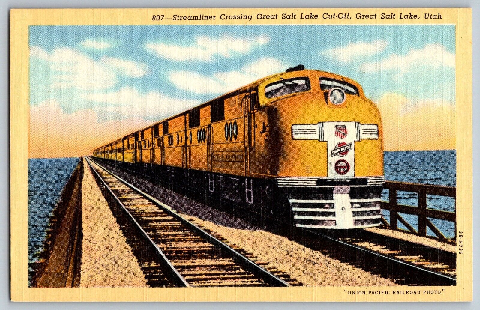 Great Salt Lake, Utah - Streamliner Crossing Great Salt Lake - Vintage Postcard