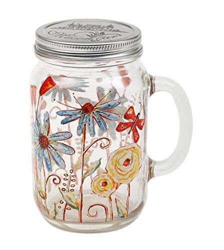 21oz Glass Mason Jar with Handle and Lid,Flower