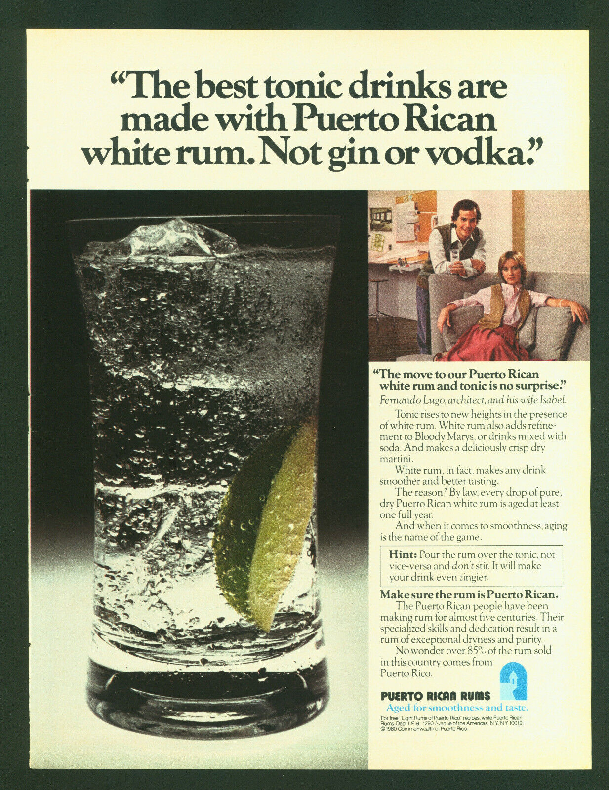 Puerto Rican White Rum Vintage 1980 Print Ad
