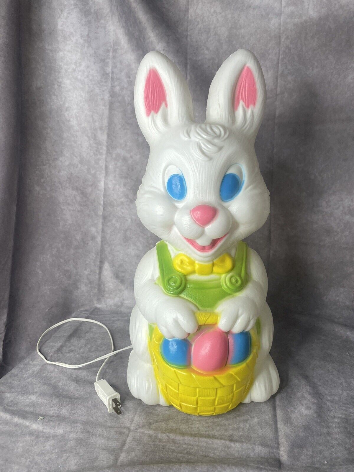 RARE Vintage General Foam Plastics Easter Bunny with Bib Overalls Blow Mold 19in