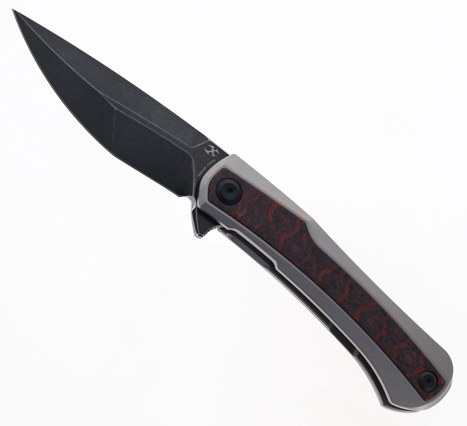 Kansept Kratos Folding Knife Titanium/Red/Black CF Handle S35VN Plain K1024A9