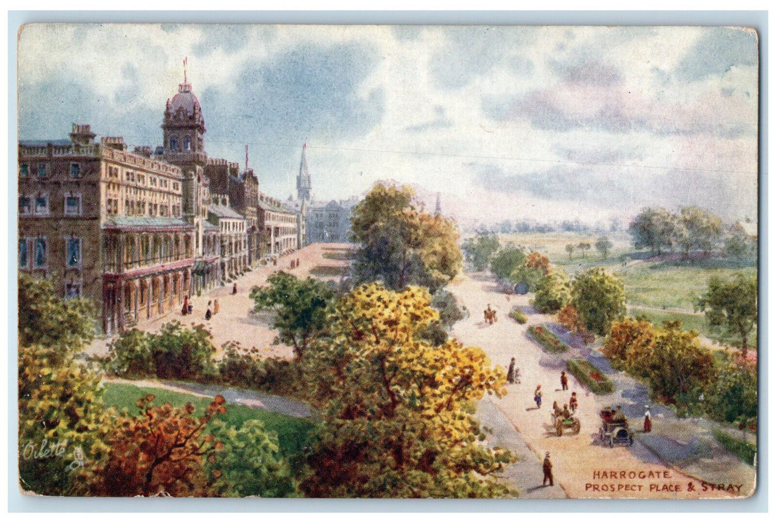 c1910 Harrogate Prospect Place & Stray England Oilette Tuck Art Postcard