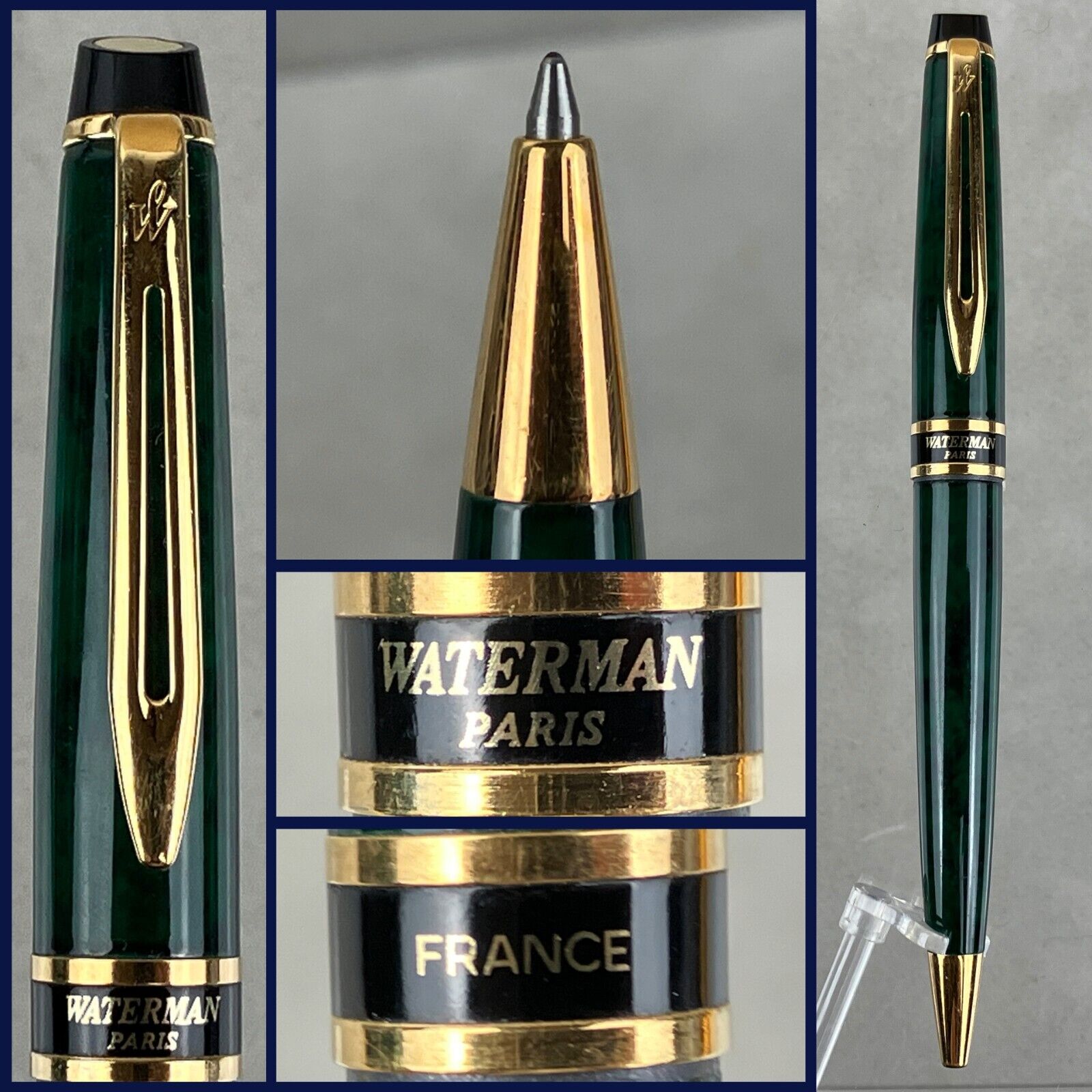 Waterman Expert Marbled Green & Gold Tone Ballpoint Twist Pen Made in France