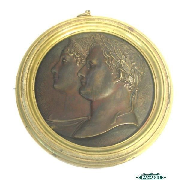 Napoleon Bonaparte & Marie Louise Bronze Medal Medallion France Ca 1900