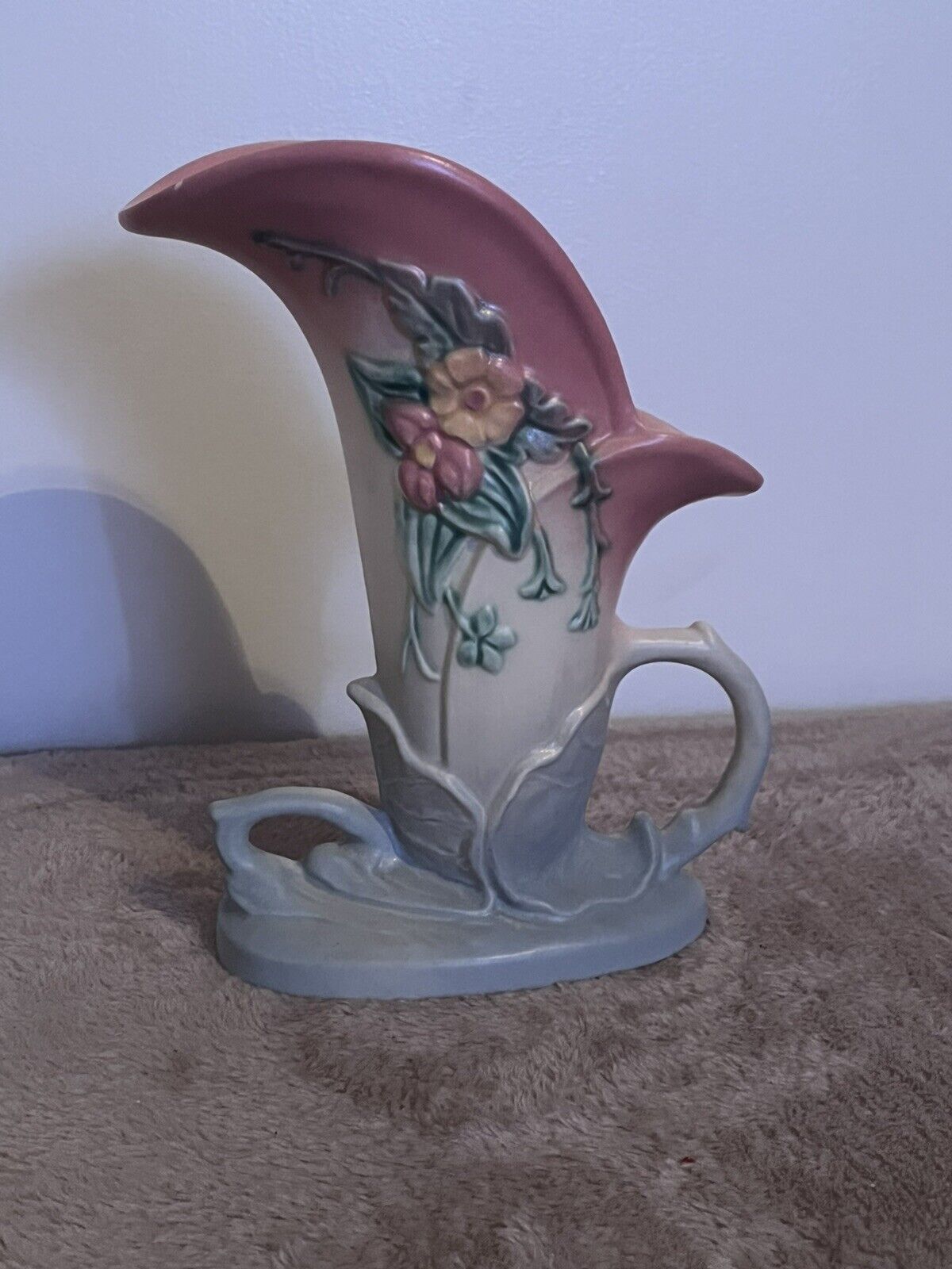 🧩MCM Hull USA Ceramic Magnolia Cornucopia Flower Vase 8.5\