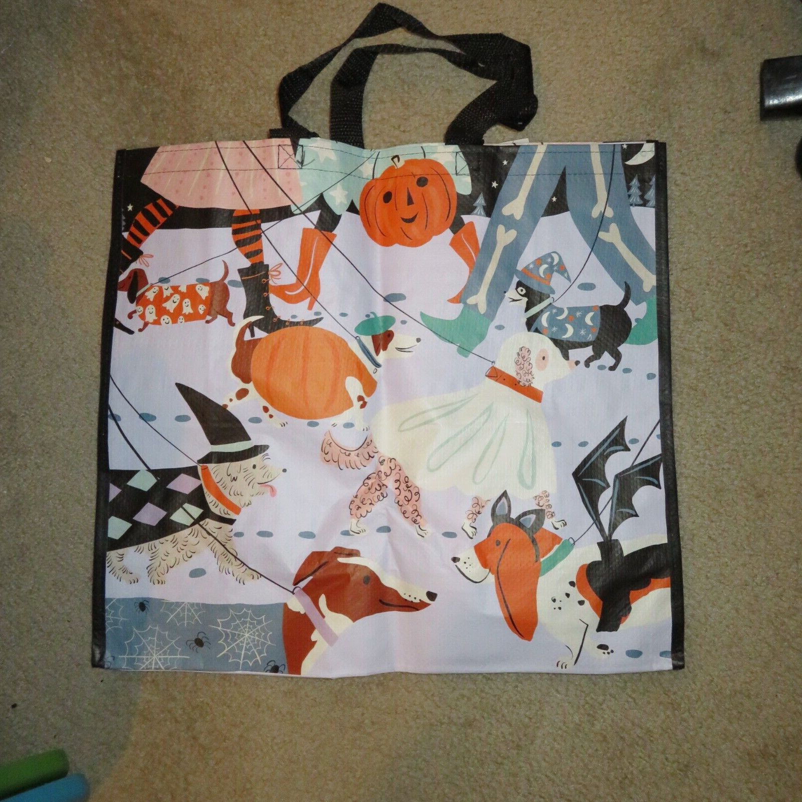 Recyclable Reusable Dog Shopping Tote Dachshund Basset Hound Halloween Pumpkin