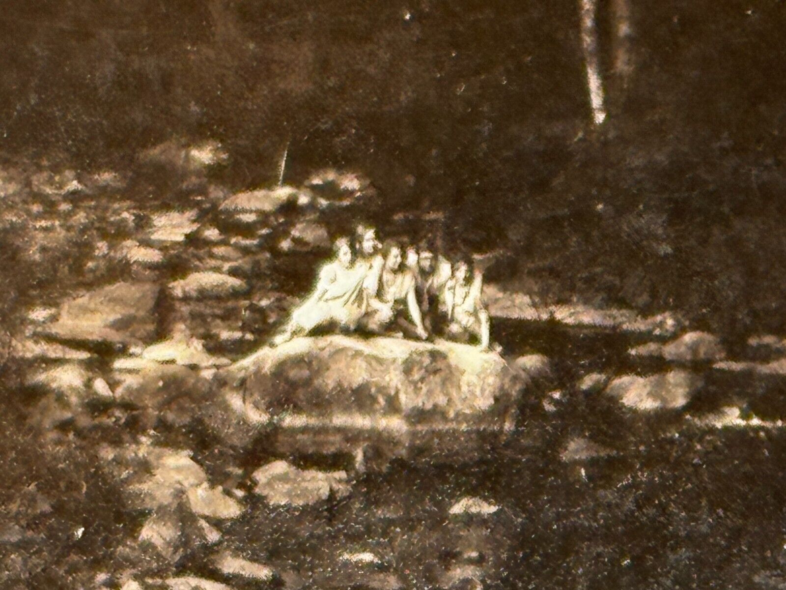 1N Photograph Group Photo From Afar Group Women Rock Stream Water 1920's