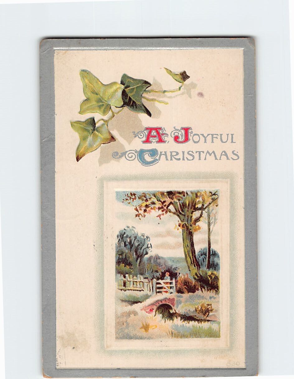 Postcard A Joyful Christmas Rural Scene & Bridge Art Print